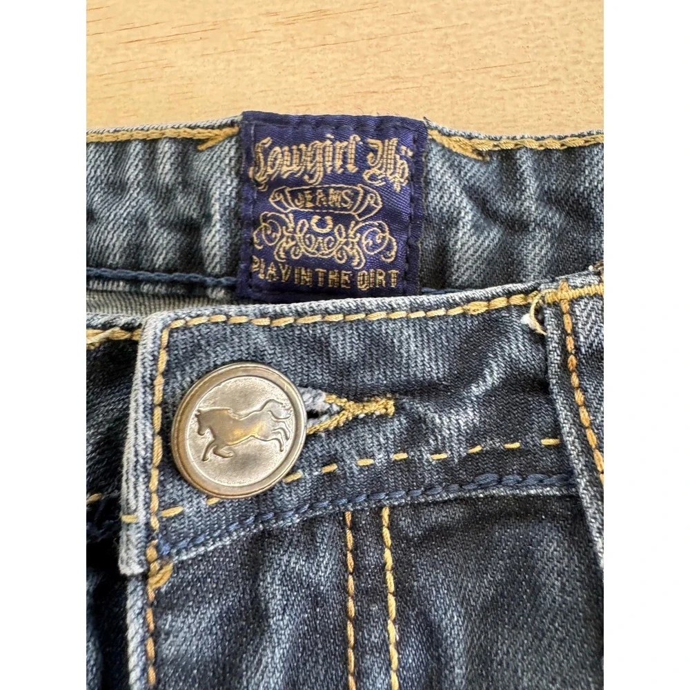 Cowgirl Up Bootcut Womens Jeans 2/27x34 Blue Denim  Leg Flap Pocket  Ranch Rodeo